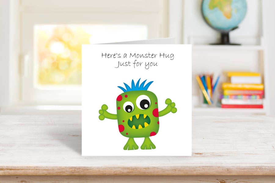 Google Eyes Monster Hugs Greeting Card. Design 1