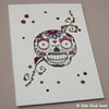 sugarskull in plums, reds and blues - original aceo