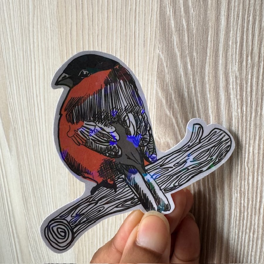 Bullfinch Sticker Die cut Sticker  Handmade Bird Watching 