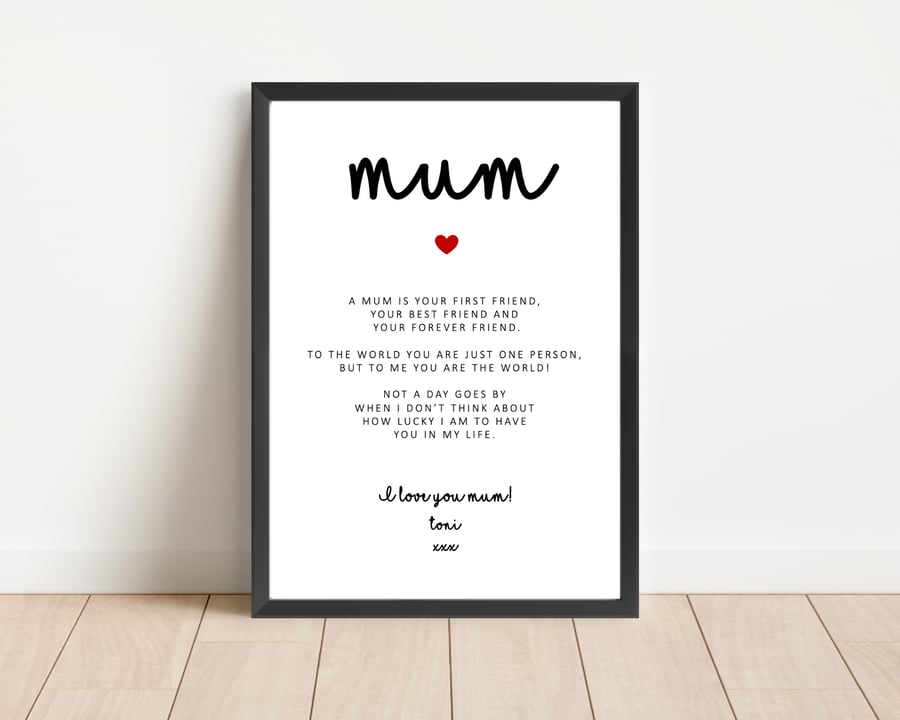 Personalised Mum Print mum poem gift wall art poster Mother’s Day 