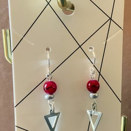 Stainless Steel Triangle Charm Earrings.