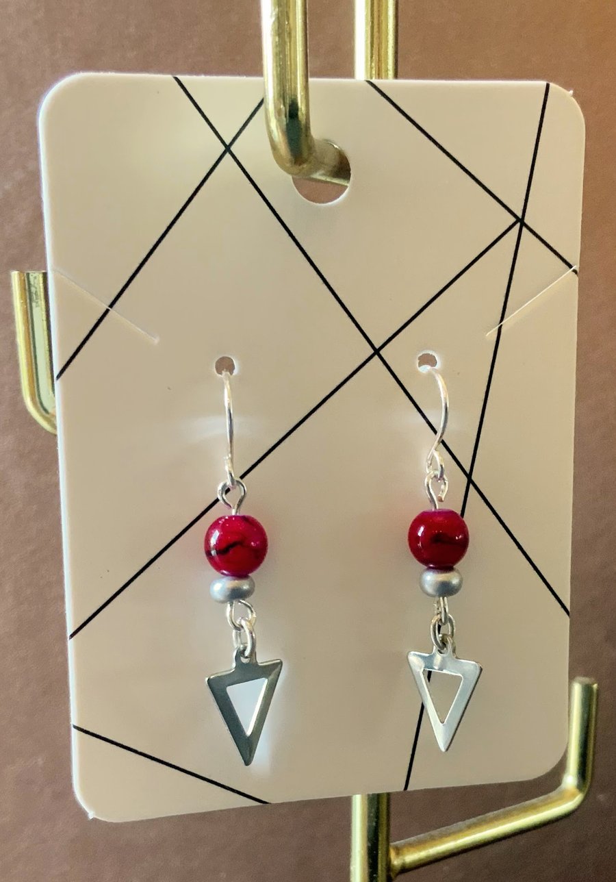 Stainless Steel Triangle Charm Earrings.