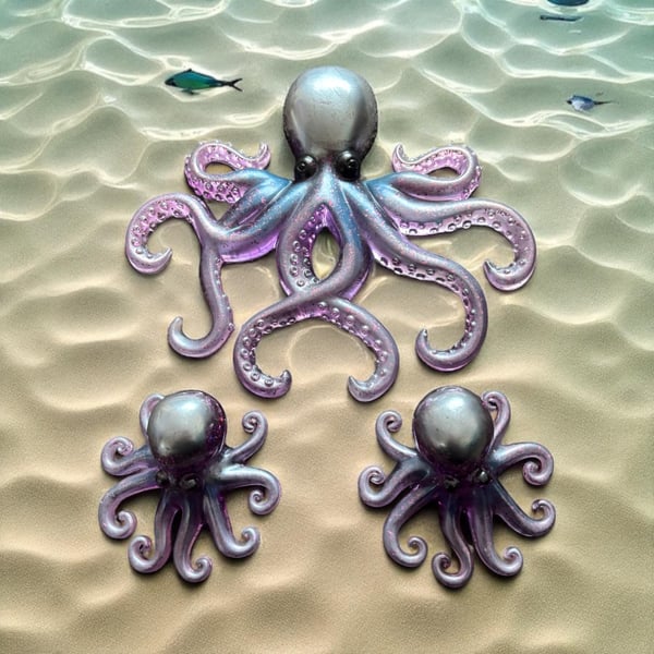 Handmade Resin Octopus Wall Art - Set of 3