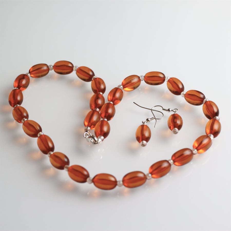 Amber Coloured Necklace and Earring Set