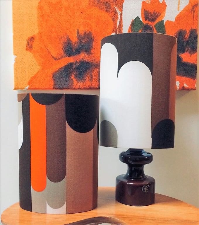 BOLD MOD Space Age Style Brown Orange Op Art 60s 70s Vintage fabric Lampshade
