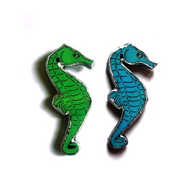 Whimsical wonderful Green or Turquoise Seahorse Resin Brooch by EllyMental