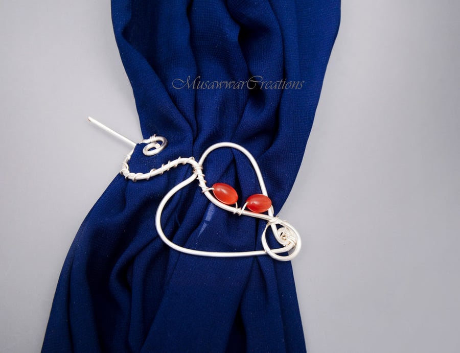 Silver plated copper for knitted Sweater ,orange cat eye agates Shawl Pin, 