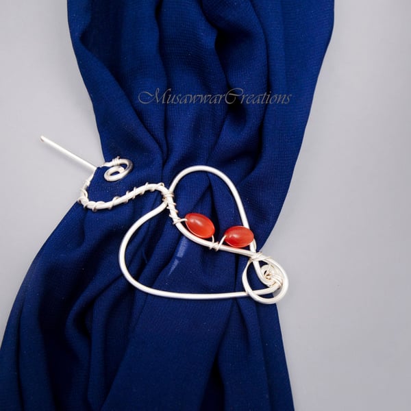 Silver plated copper for knitted Sweater ,orange cat eye agates Shawl Pin, 