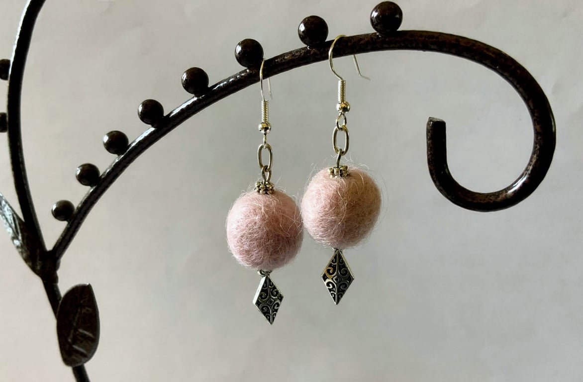 Merino wool ball earrings