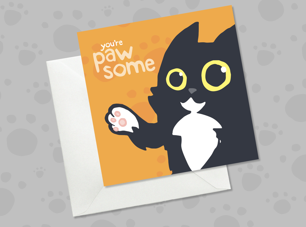 You're Pawsome Black Cat Greeting Card, Cute All Occasion Card for Cat Lovers