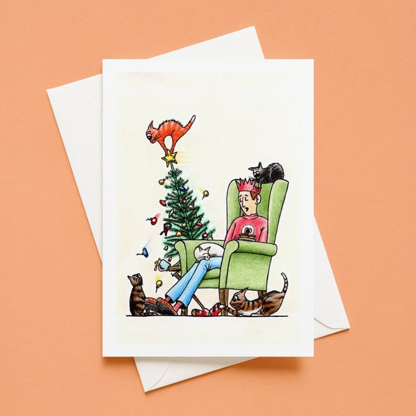 Cats Christmas Card: Hand Drawn Playful Kittens Illustration (608)