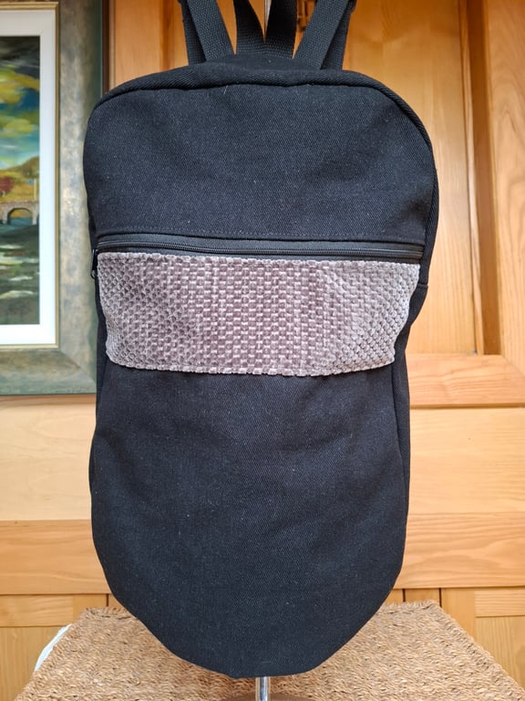 Black denim backpack