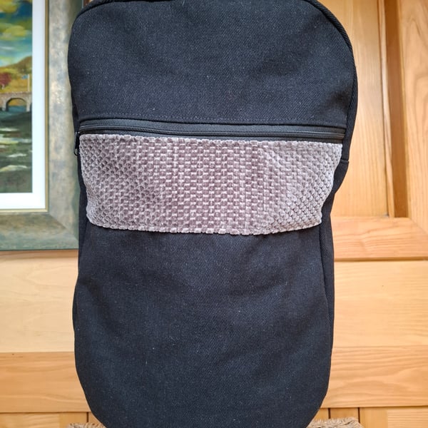 Black denim backpack