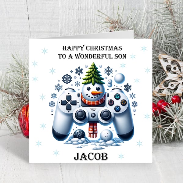 Snowman Game Controller Personalised Christmas Card