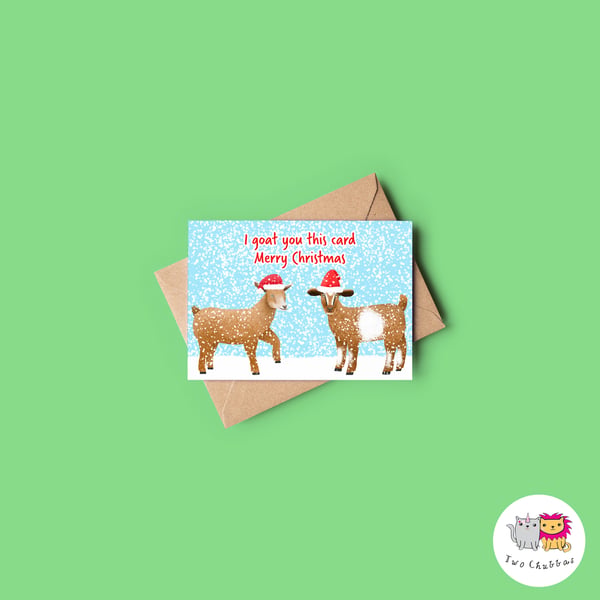 Goat Christmas Card, A6 Christmas Card, Cute Animal Christmas Card
