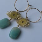 Natural Amazonite Earrings Gold Detail on gold hoops
