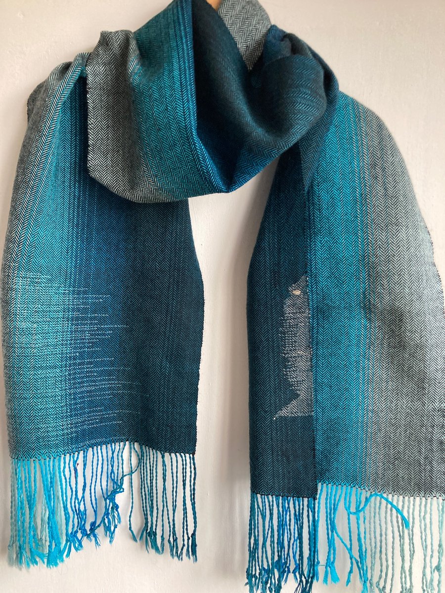 Silver Darlings Handwoven Herringbone Merino and Silk Scarf
