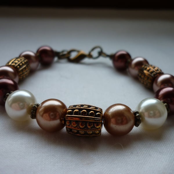 CINNAMON, OLD GOLD, WARM GOLD AND IVORY BRACELET.  753