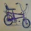 1970s retro Chopper style bicycle original watercolour pen and wash painting.