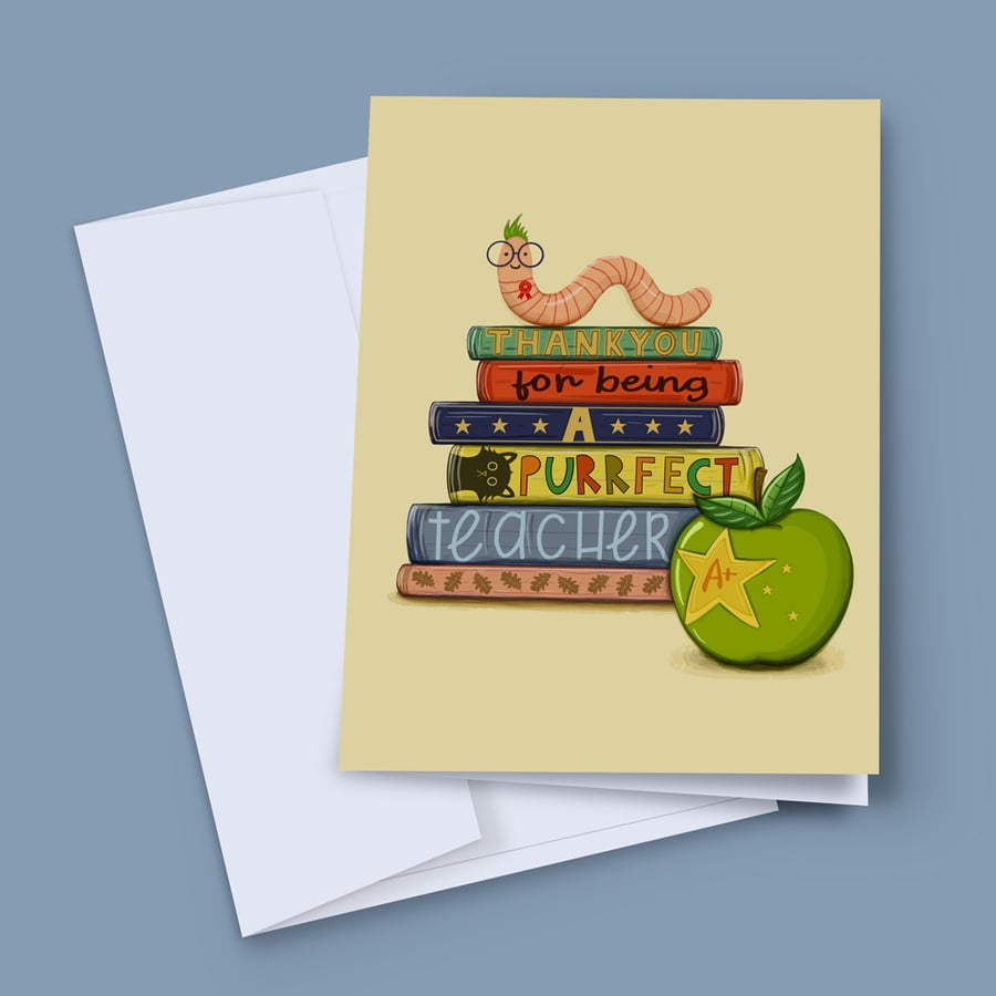 Teacher Thank You Card - End of Term Card - Purrfect Teacher 