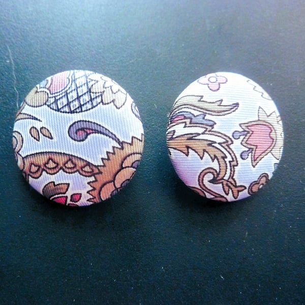 5 Buttons Silk Covered Paisley Pattern Light Blue Coffee 3cms 1 1.25ins Unique 