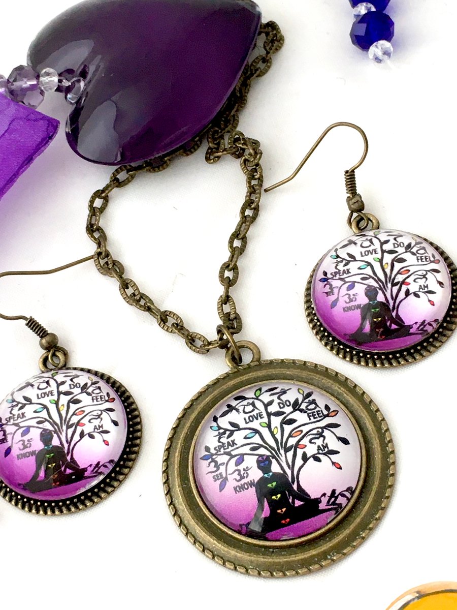 CROWN CHAKRA TREE of LIFE Pendant & Earring Gift Set. Spiritual jewellery.