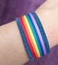 Upcycled Denim Rainbow Pride Wristband Bracelet with Stainless Steel Clasp