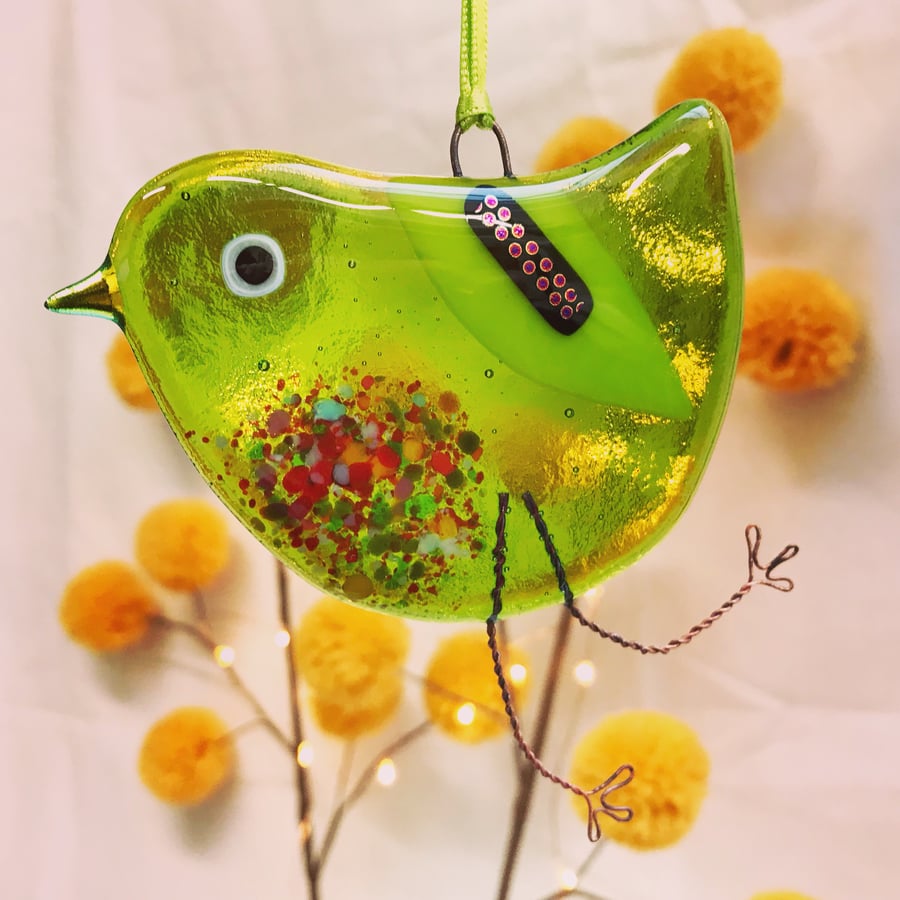 Fused Glass Green Bird