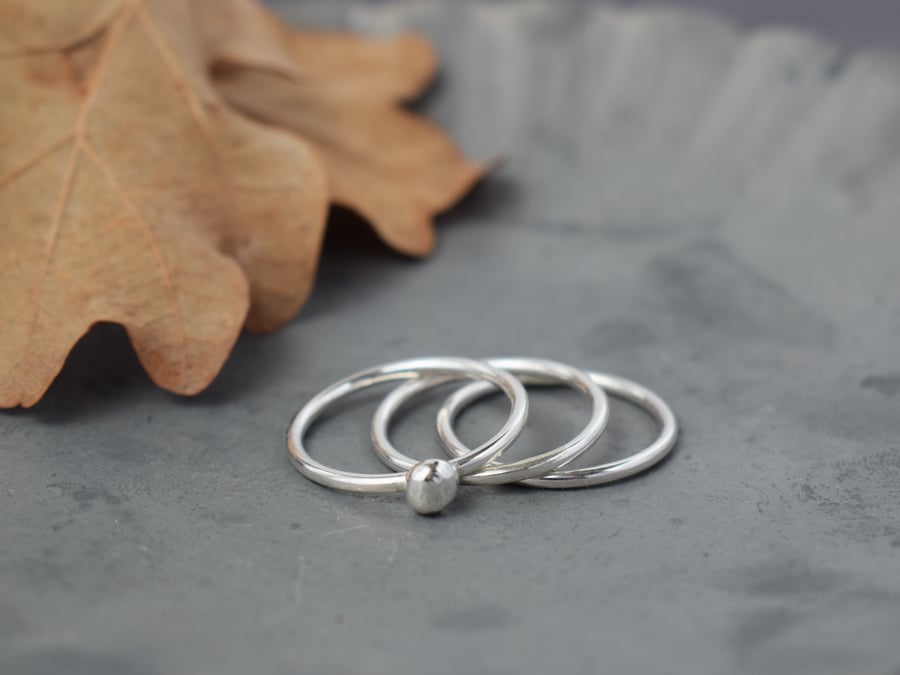 Sterling Silver Stacking Rings DEWDROP - Handmade Silver Ring Set