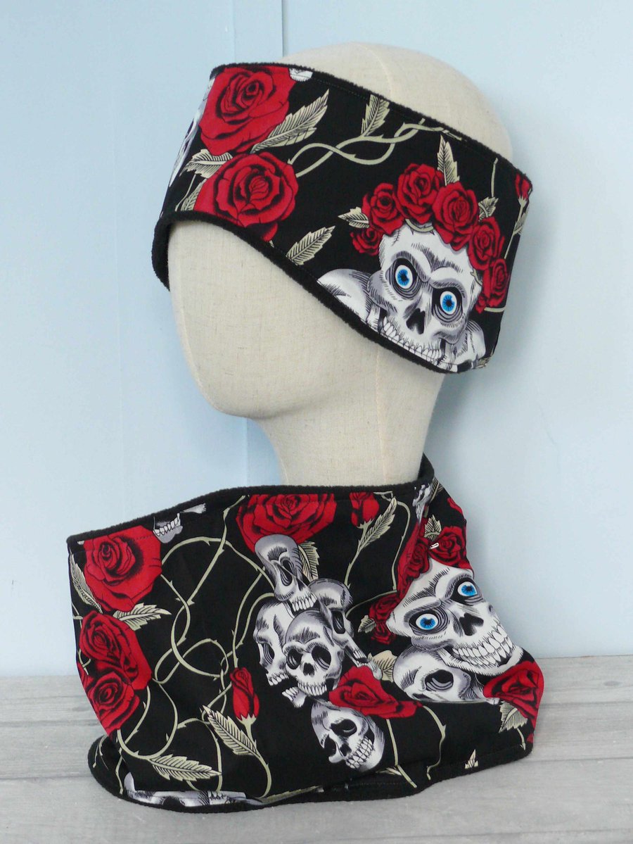  Ear Warmers and Snood , Skull Theme Fabric