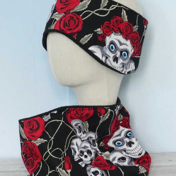  Ear Warmers and Snood , Skull Theme Fabric