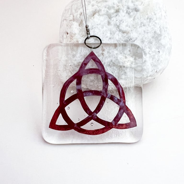 Fused Glass Celtic Knot Hanging Design 2 - Handmade Glass Suncatcher