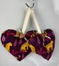 Handmade leopard cats hanging fabric hearts set of 2 - Image 1