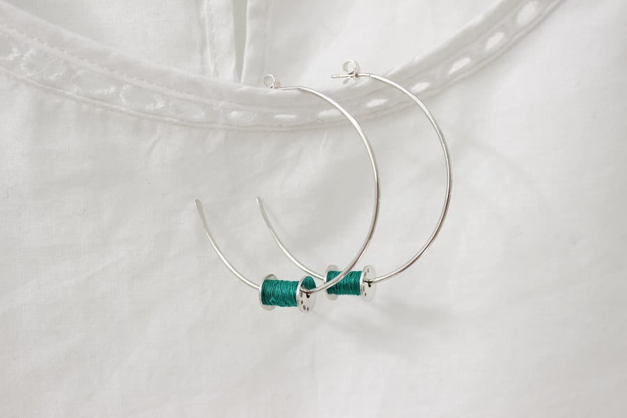 Cotton reel hoop earrings, bobbins, sewing earrings