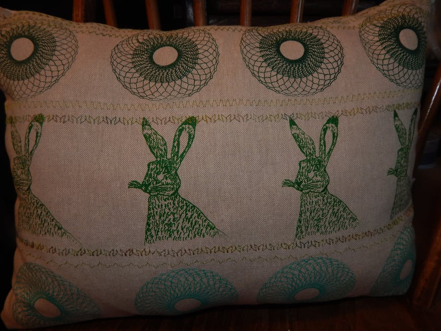 Hare and Green Geometric Circles- Screen Printed Cushion