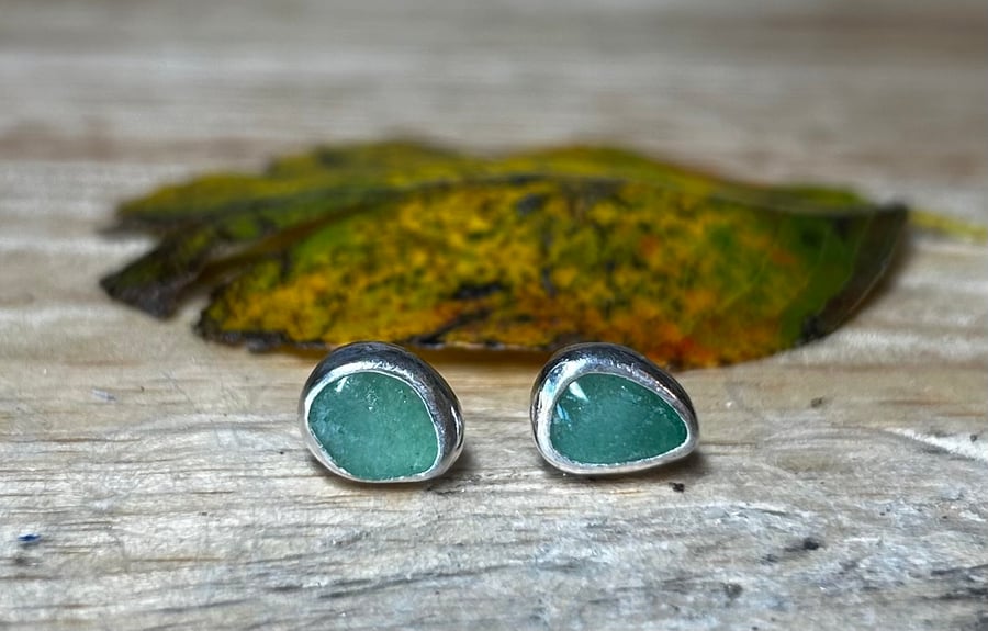 Handmade Fine & Sterling Silver Aventurine Gemstone Stud Earrings