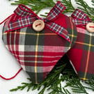 TARTAN CHRISTMAS HEART DECORATION - red, green, yellow, white