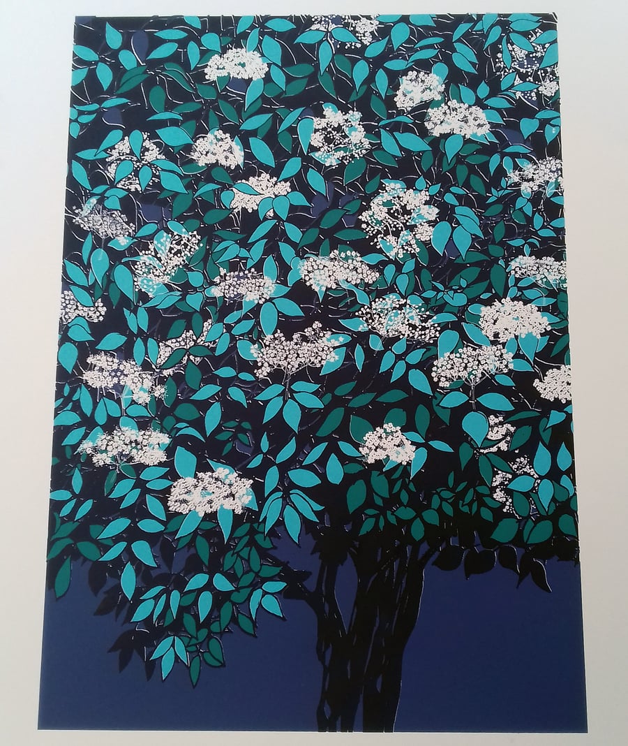 'Elder Flower Blue' original screen print 