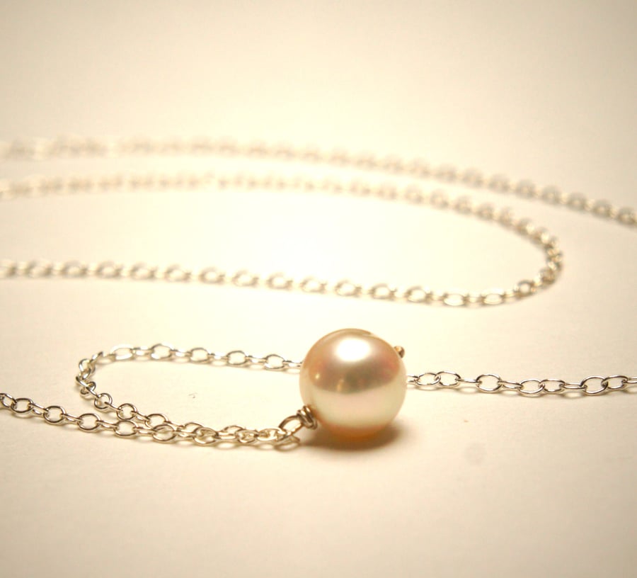 Fresh Water Pearl and Sterling Silver Chain Bride, Bridesmaid Necklace