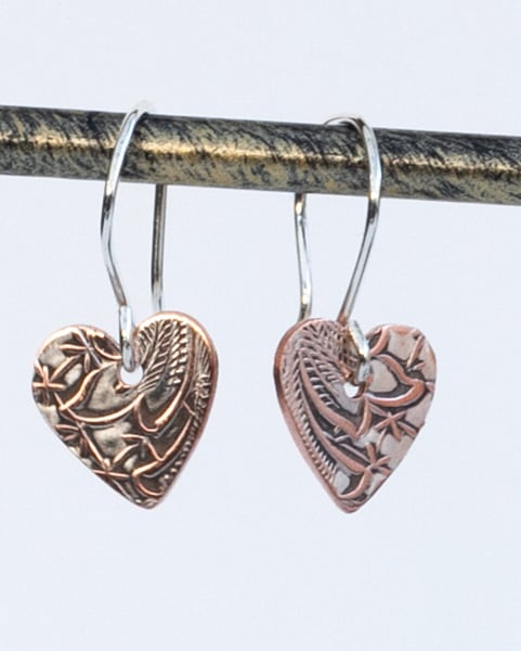 Reclaimed copper heart shaped earrings
