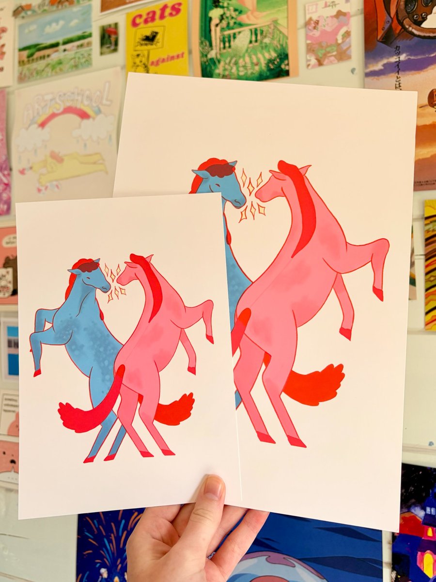Pink vs Blue Horses A5 and A4 Print