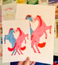 Pink vs Blue Horses A5 and A4 Print