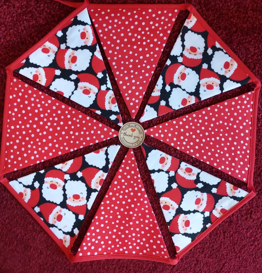 Christmas Bunting Santa and Dots Design Bunting 12 Flags - Hand Crafted