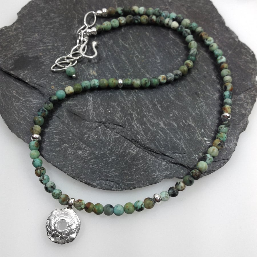 Silver and African turquoise Rai necklace