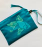 Teal Koi Fish Duchess Satin zip-up pouch