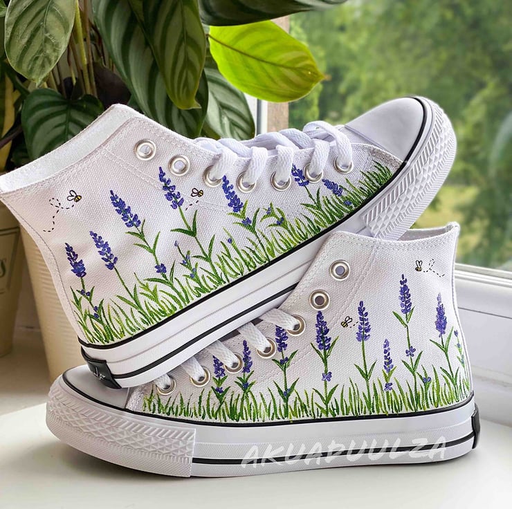 LAVENDER AND BEES Hand Painted Shoes, Custom Floral Shoes