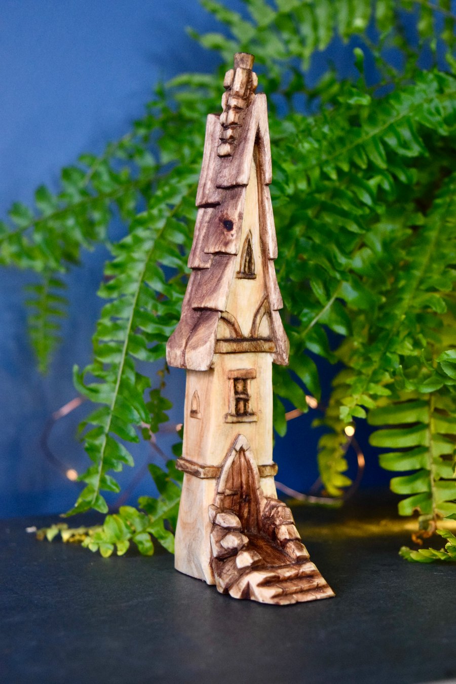Hand carved silver birch fairy house