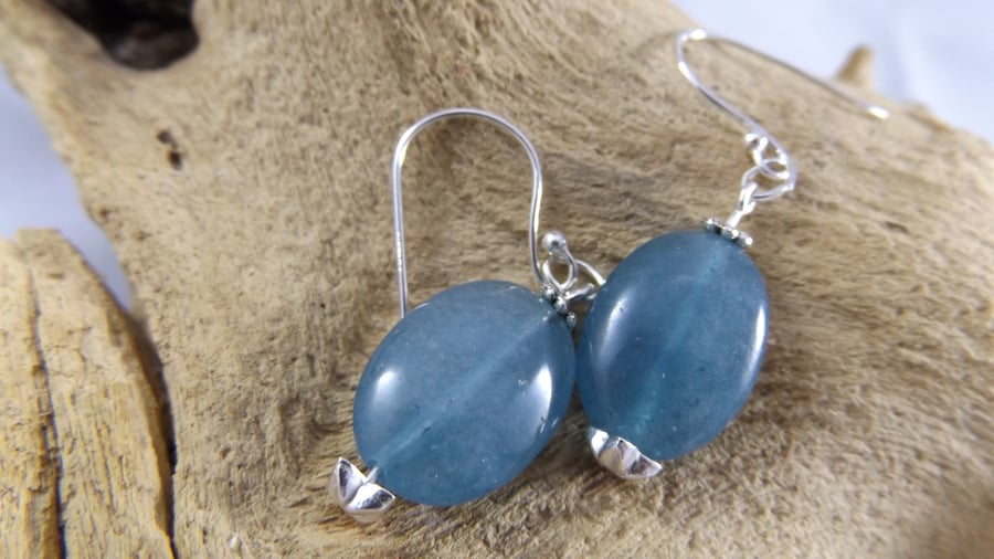 Aquamarine Jade silver plated dangle earrings