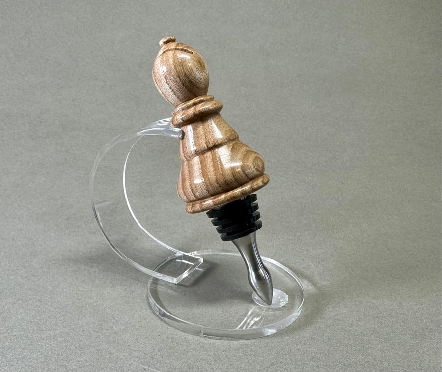 Wood turned chess piece wine bottle stopper