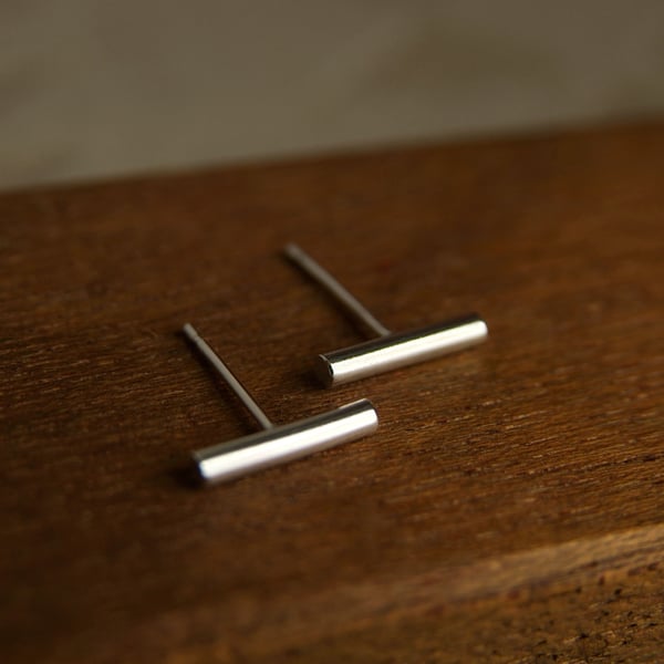 Simple Bar Stud Earrings, Sterling Silver Studs